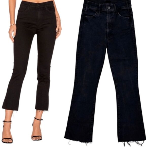 MOTHER Denim - Mother The Hustler Ankle Fray Black Stretch Jeans Size 24 Distressed High Rise
